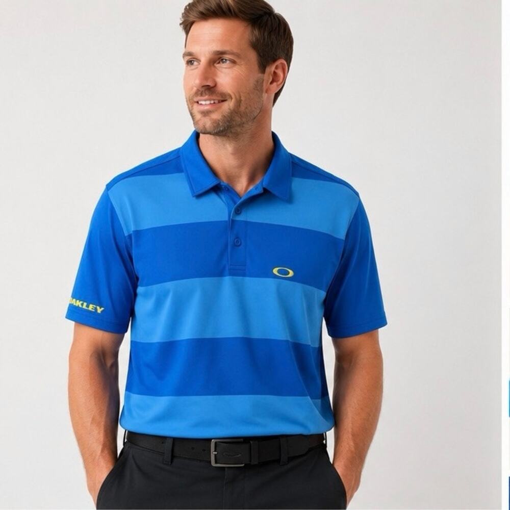 Oakley Men's XXL Blue Striped Performance Golf Polo Shirt
